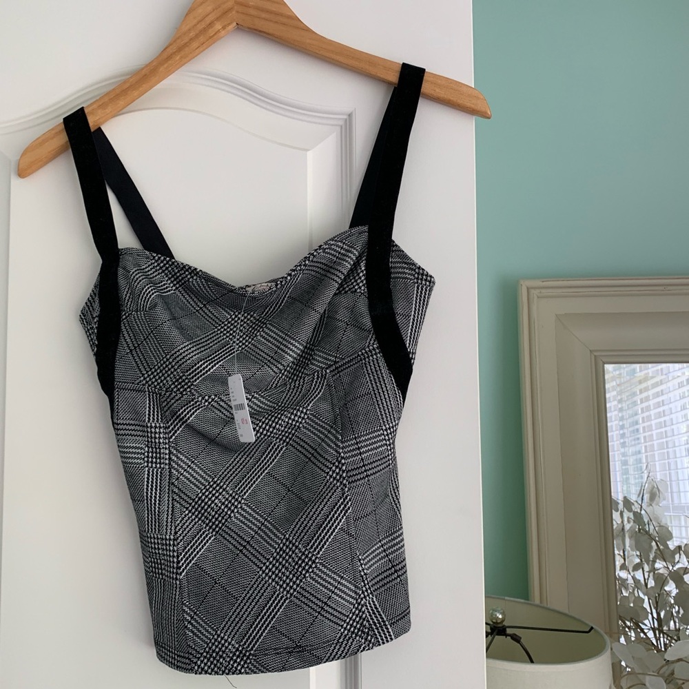 NWOT Free People Tweed Top With Velvet Accents!